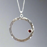 Hammered Halo Pendant with Garnet - Doyle Design Dublin